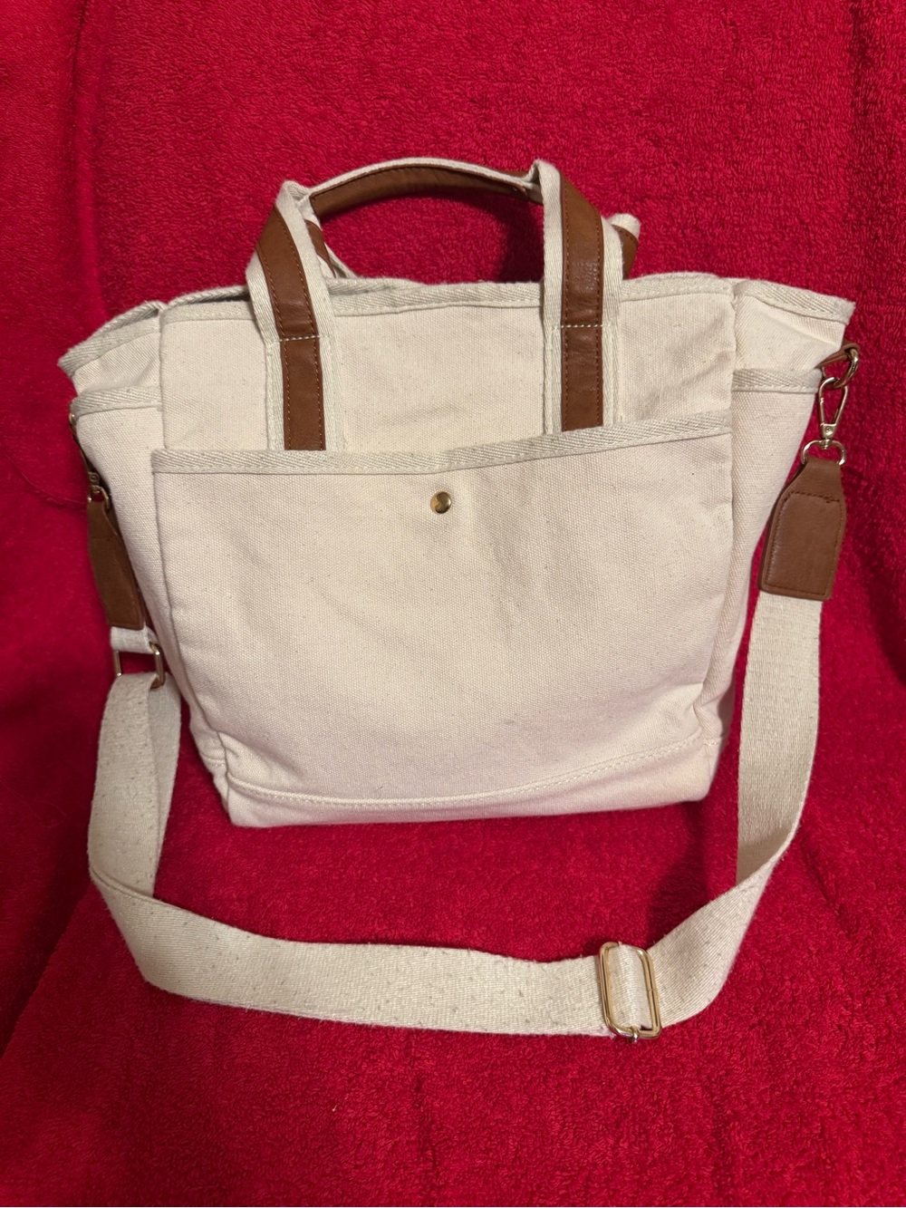 Kim Rogers Canvas Tote Crossbody Bag in Cream with Brown Trim GUC😊😊